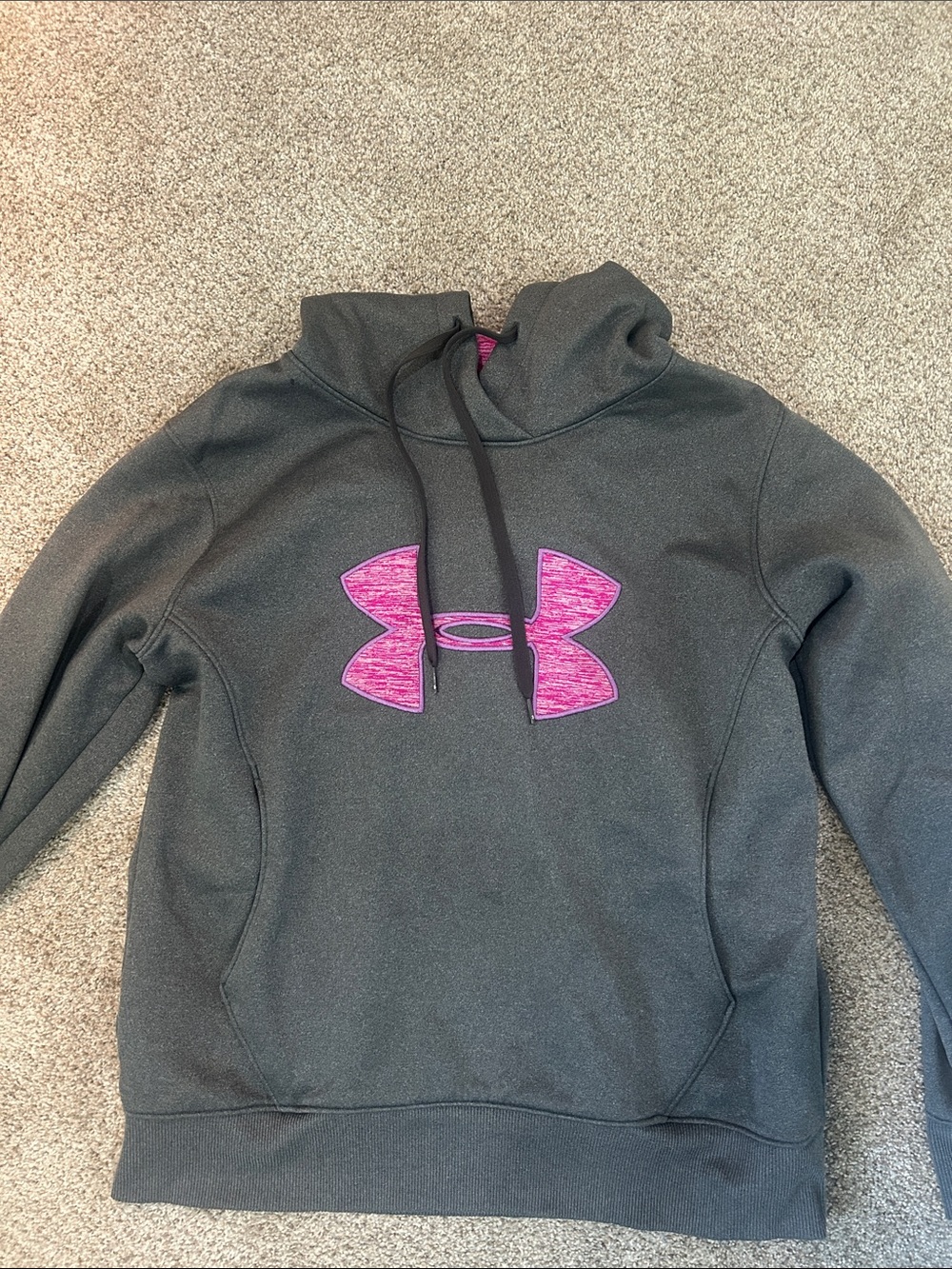 Under Armour Dark Gray Hoodie with Pink Logo Accent